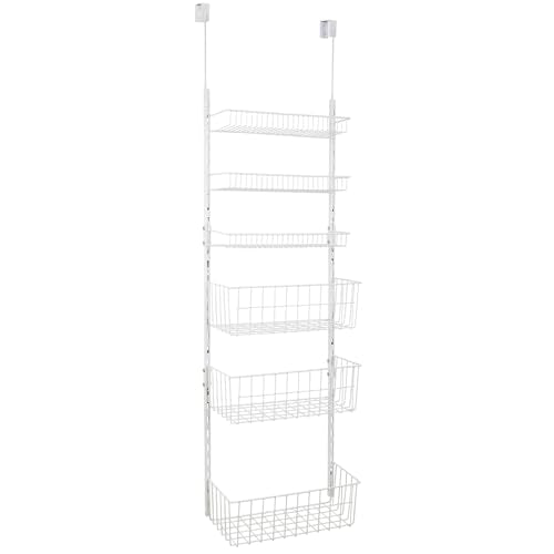 Smart Design Over The Door Pantry Organizer Rack with 6 Adjustable Shelves - Steel Metal Wire Baskets and Frame - Hanging - Wall Mountable - Cans, Spice, Storage, Closet, Bathroom, Kitchen - White - Image 2