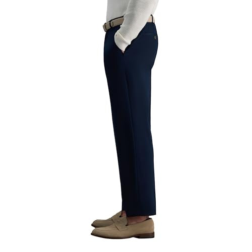 Haggar mens Premium No Iron Khaki Classic Fit Expandable Waist Flat Front dress pants, Dark Navy, 36W x 29L US - Image 2