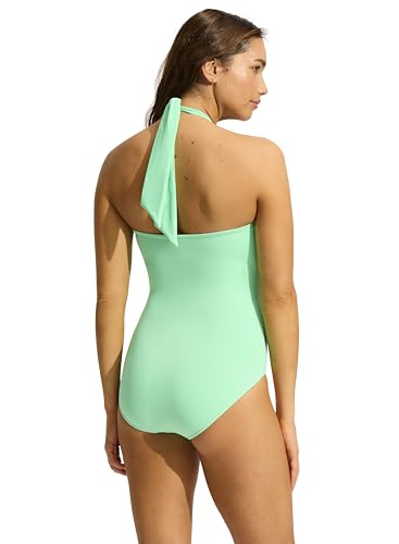 Seafolly Women's Standard Halter Plunge One Piece Swimsuit, Eco Collective Mint - Image 3