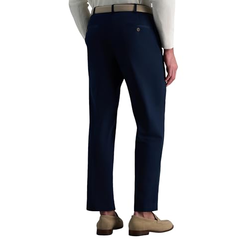 Haggar mens Premium No Iron Khaki Classic Fit Expandable Waist Flat Front dress pants, Dark Navy, 36W x 29L US - Image 3