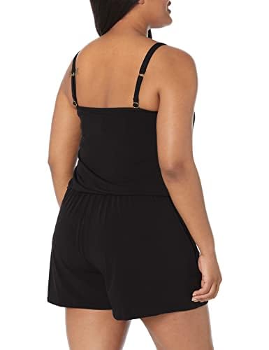 Maxine Of Hollywood womens Plus-size Romper One Piece Swimsuit, Black Solid Tr, 20W US - Image 3