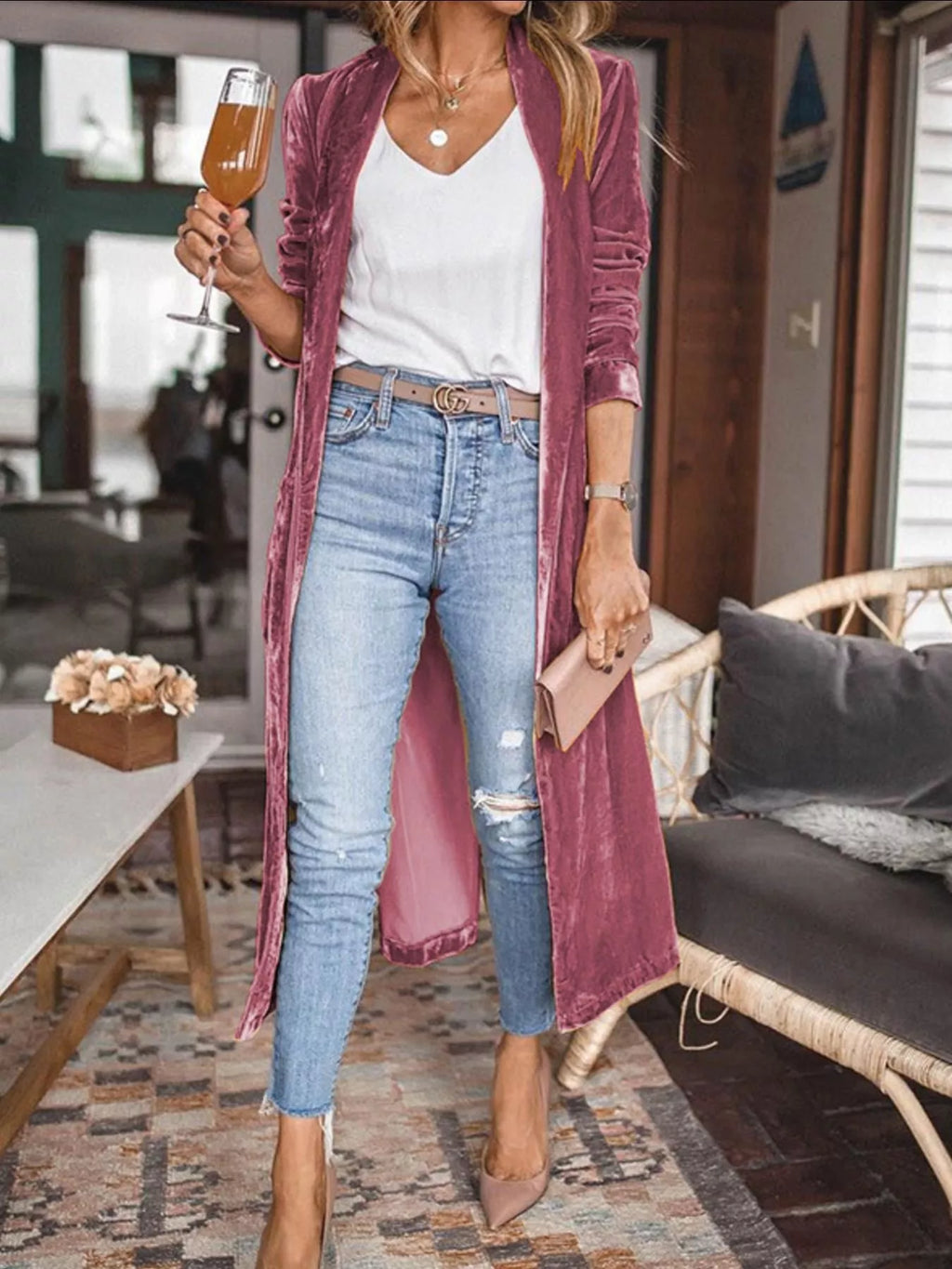 Open Front Long Sleeve Longline Cardigan