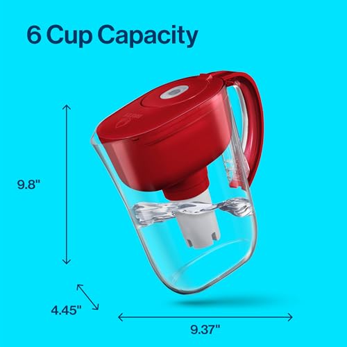 Brita Water Filter Pitcher for Tap and Drinking Water with 1 Standard Filter, Lasts 2 Months, 6-Cup Capacity, BPA Free, Red - Image 2