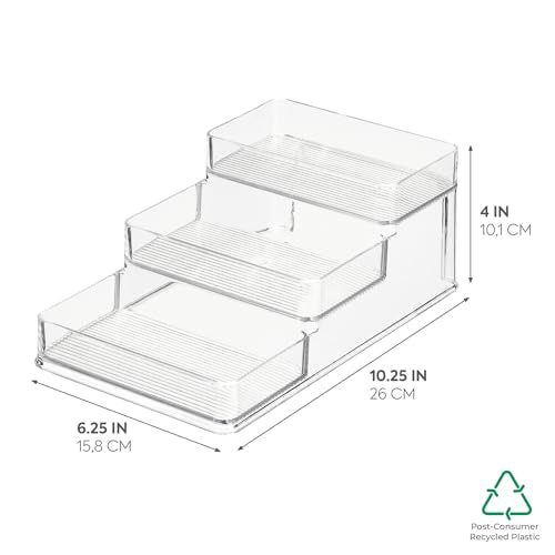 iDesign Recycled Plastic 3-Tier Stadium Spice Rack Organizer for Kitchen, Fridge, Freezer, Pantry and Cabinet Organization, The Linus Collection – 6.25" x 4" x 1.25", Clear - Image 2