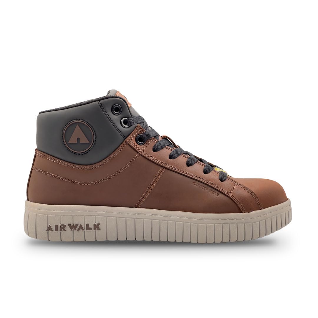 Airwalk Deuce Composite Toe Shoes for Men - Lightweight Work Safety Sneakers - Non-Slip, Electrical Hazard Resistant, Brown/Tan, 10 Wide - Image 1