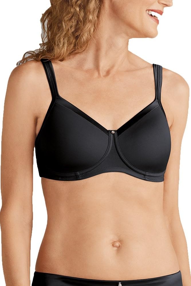 Amoena Women's Lara Satin Pocketed Seamless Wire Free Tshirt Bra, Black, 40AA - Image 1