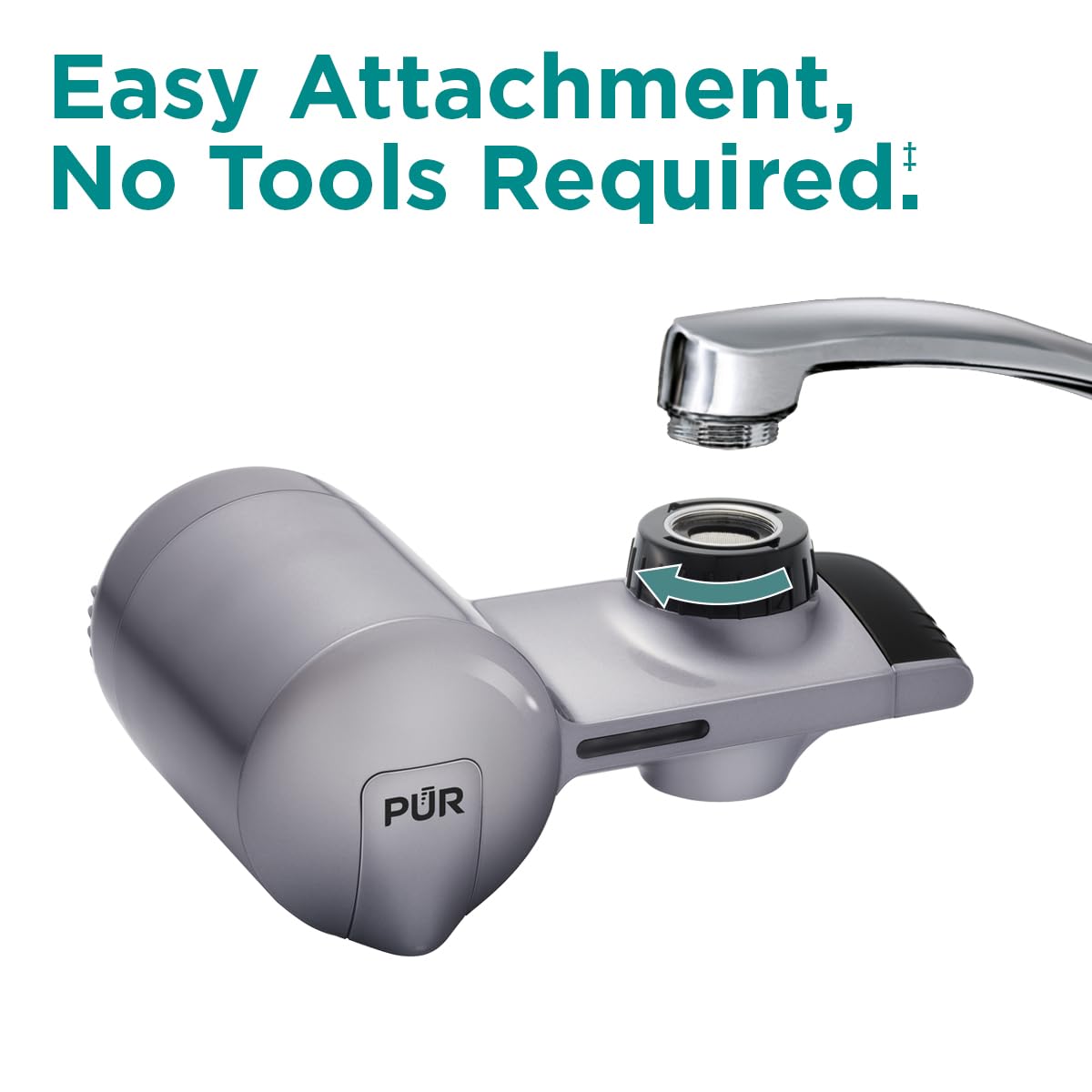 PUR Plus Horizontal Faucet Mount Filtration System with 3-in-1 Lead Reducing Filter, Water Filter for Sink, Lasts 100 Gallons, Compatible with Sinks with External Aerators, Metallic Grey - Image 2