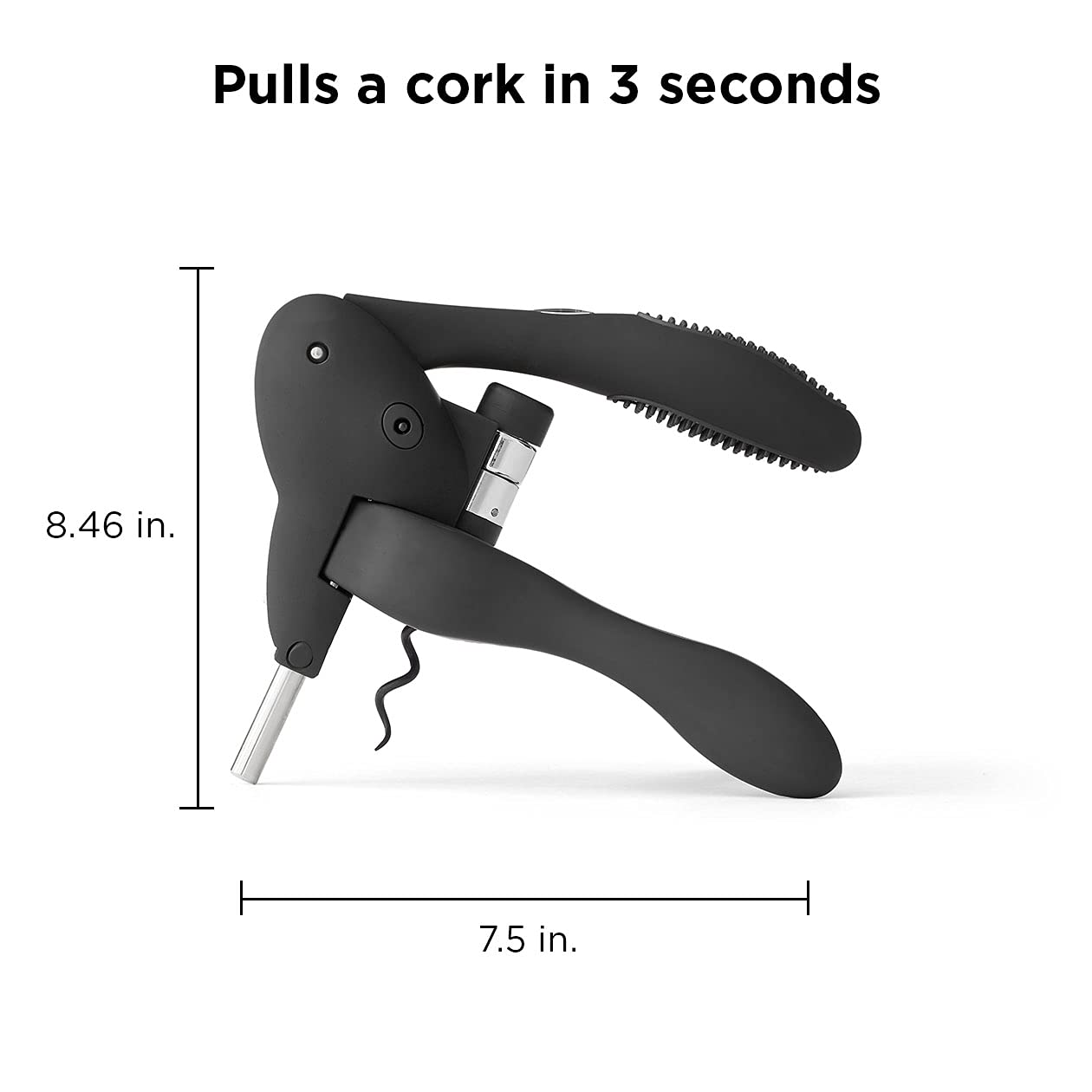Rabbit W6004N Original Lever Corkscrew Wine Opener with Foil Cutter and Extra Spiral, Black Finish, Smooth Lever Action for Effortless Cork Removal - Image 2