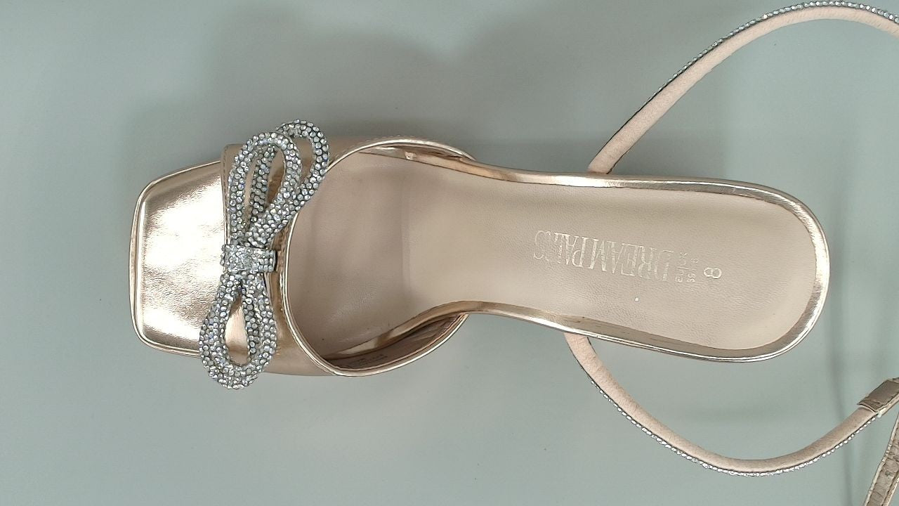 DREAM PAIRS Women's Double Bowknots Platform Chunky Heels Rhinestone SquareToe,8