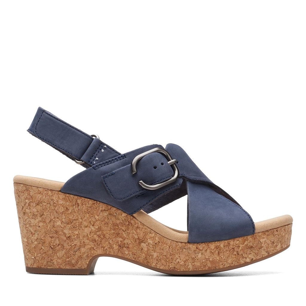 Clarks Women's Giselle Dove Wedge Sandal, Navy Nubuck, 9