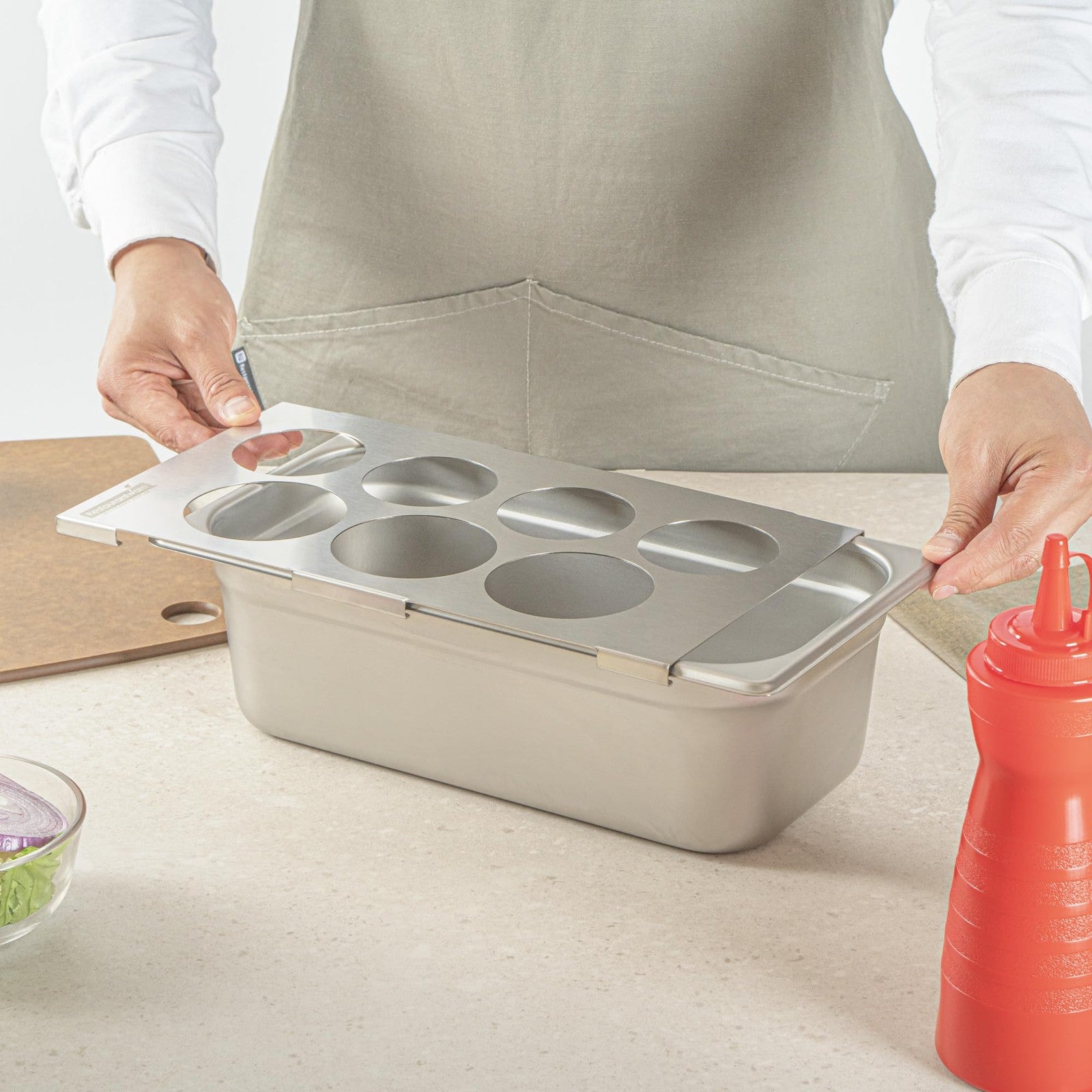 7 Hole Squeeze Bottle Holder Top, Stainless Steel, 2.5 & 2.93 in Diameter