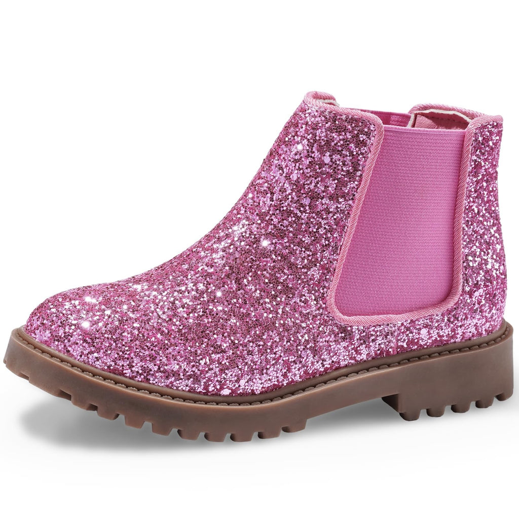 Pink Glitter Kids Ankle Boots Size 3 w/ Side Zipper & Anti-Slip Sole