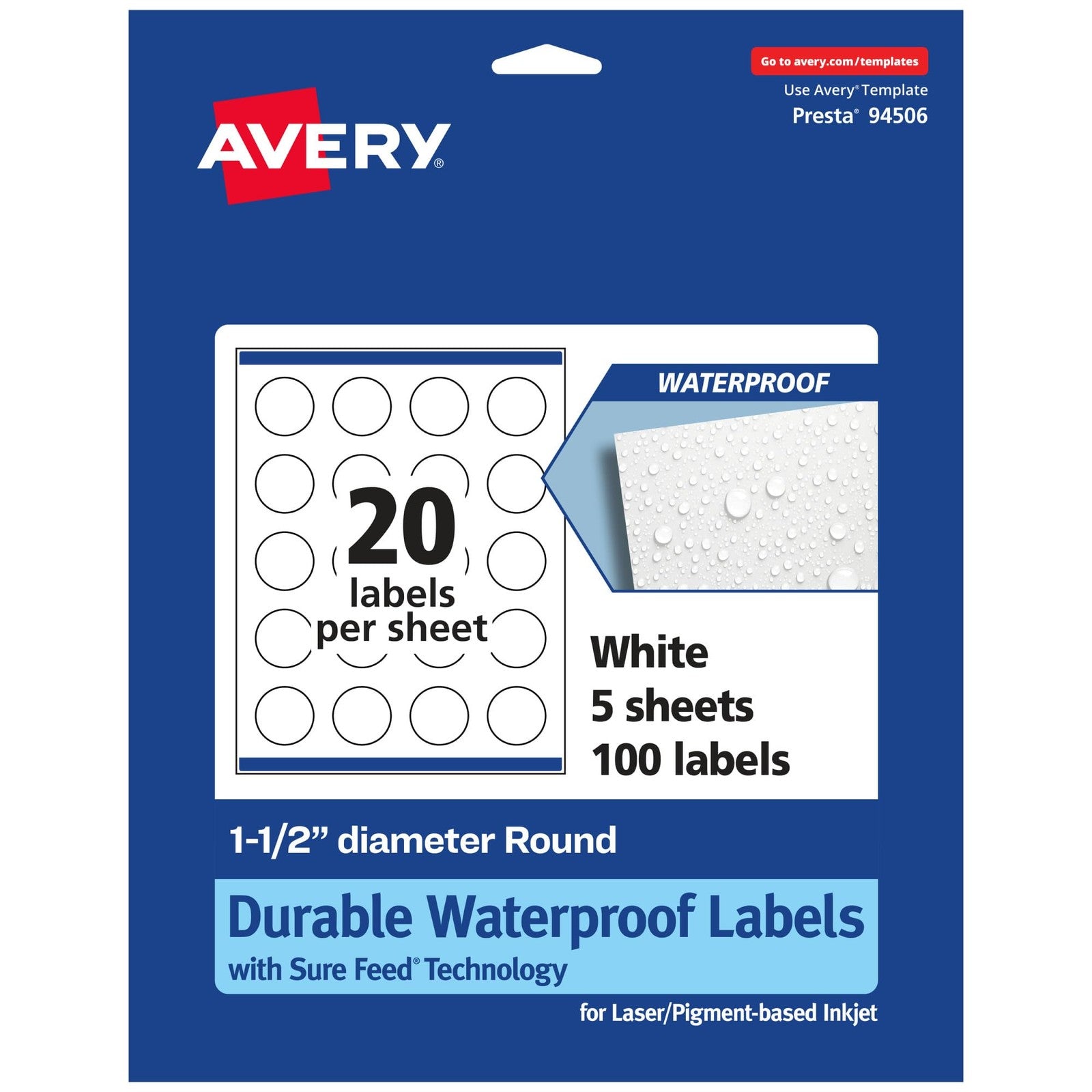 Durable Waterproof Labels, 1.5 In, 100 Count, Laser & Inkjet Printable
