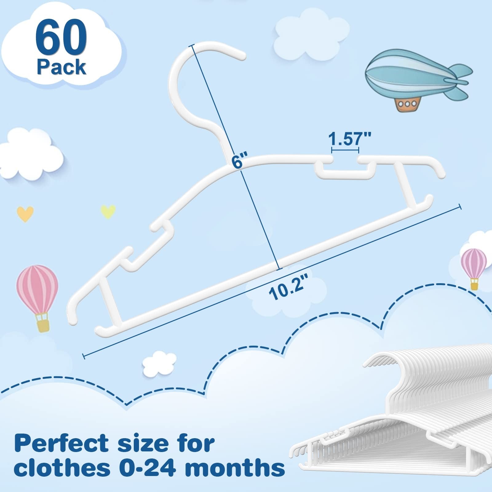 Plastic Baby Hangers 60 Pack White for Nursery Closet Organization