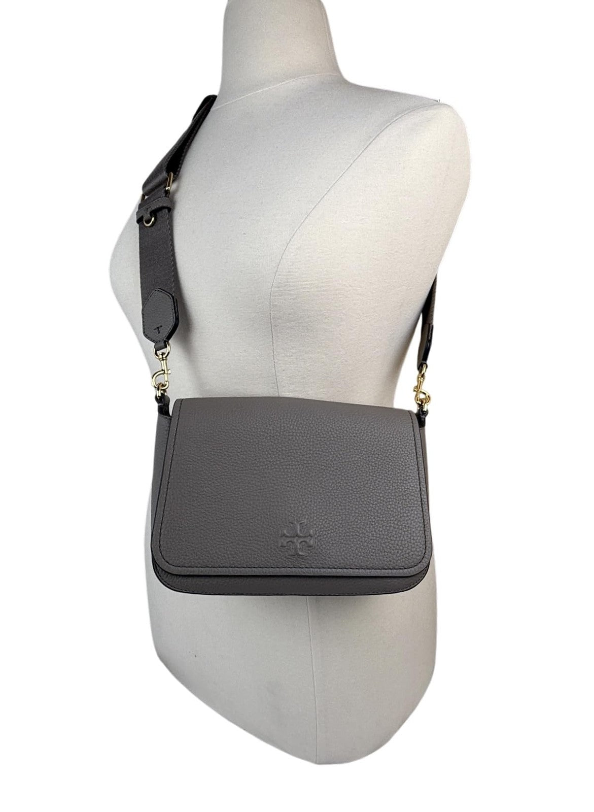 Tory Burch 144688 Thea Flap Grey Heron With Gold Hardware Women's Crossbody Bag