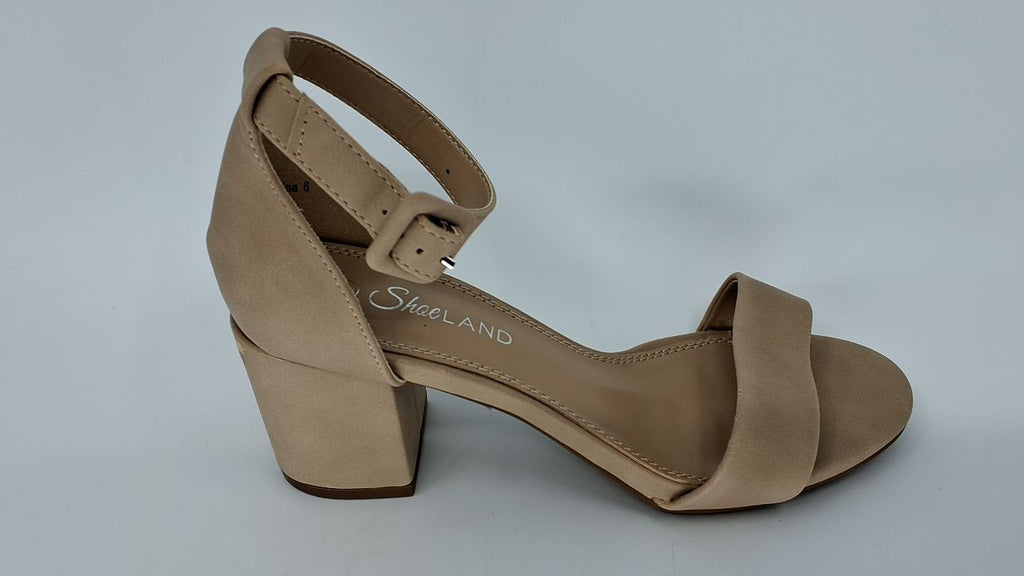 Shoe Land SL-Romina Low Block Heels, Size 6, Nude Nubuck, Slingback