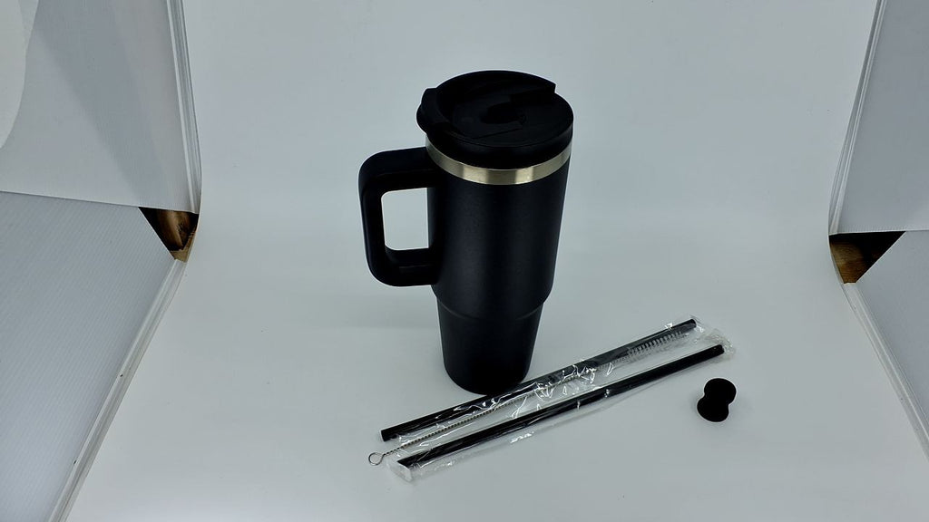 30oz Stainless Steel Insulated Tumbler w/ Handle & Lid, Black