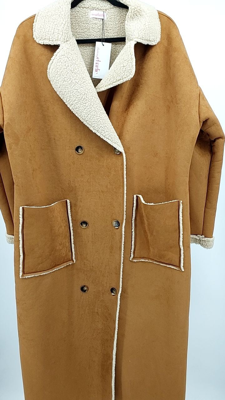Plus Size Drop Shoulder Sherpa Longline Coat