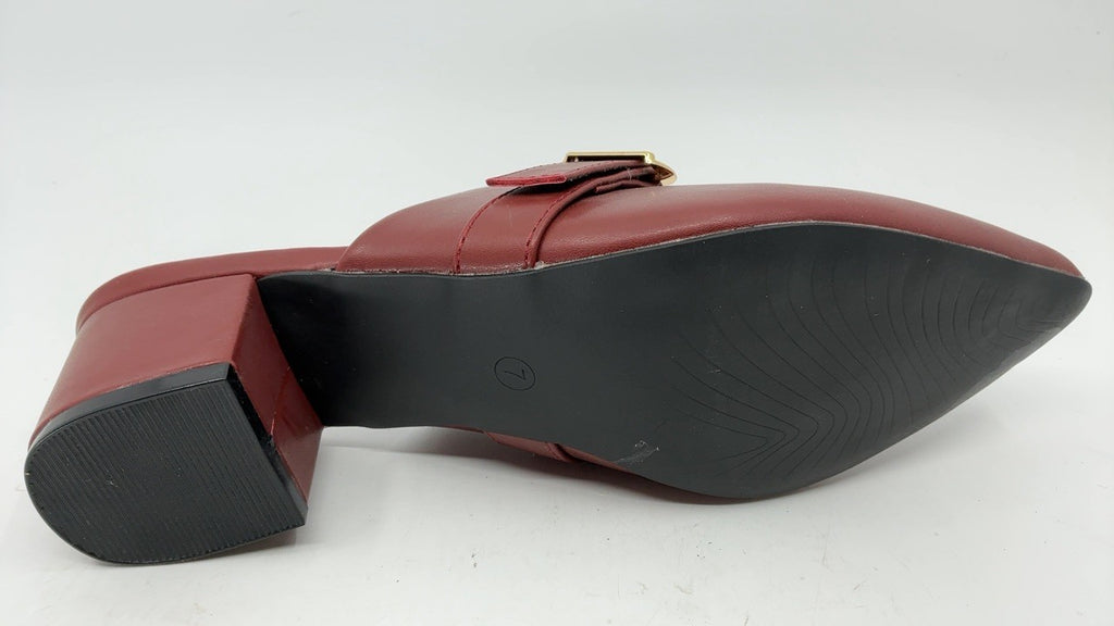 Allegra K Women's Pointed Toe Block Heel Burgundy Mules Shoes 7 M US