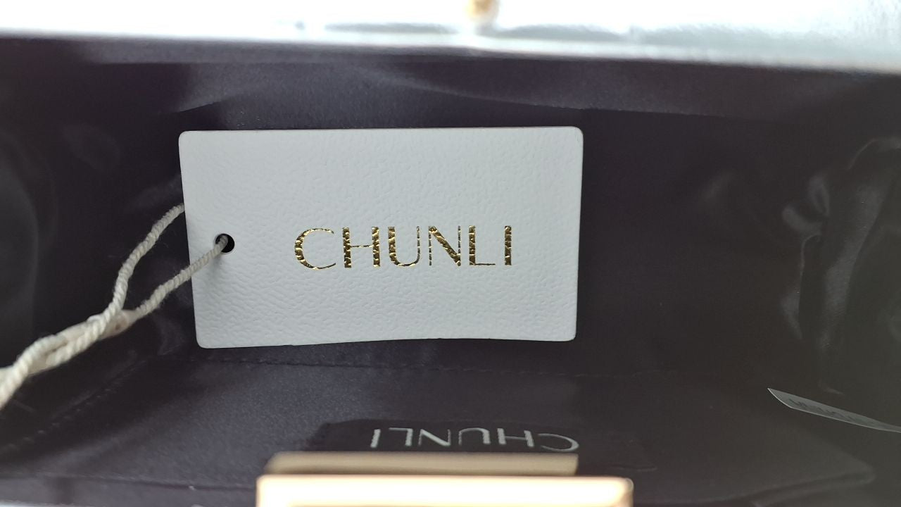 CHUNLI Evening Clutch Bag Silver PU Leather w/ Chain Strap, 7.67x4.33 in