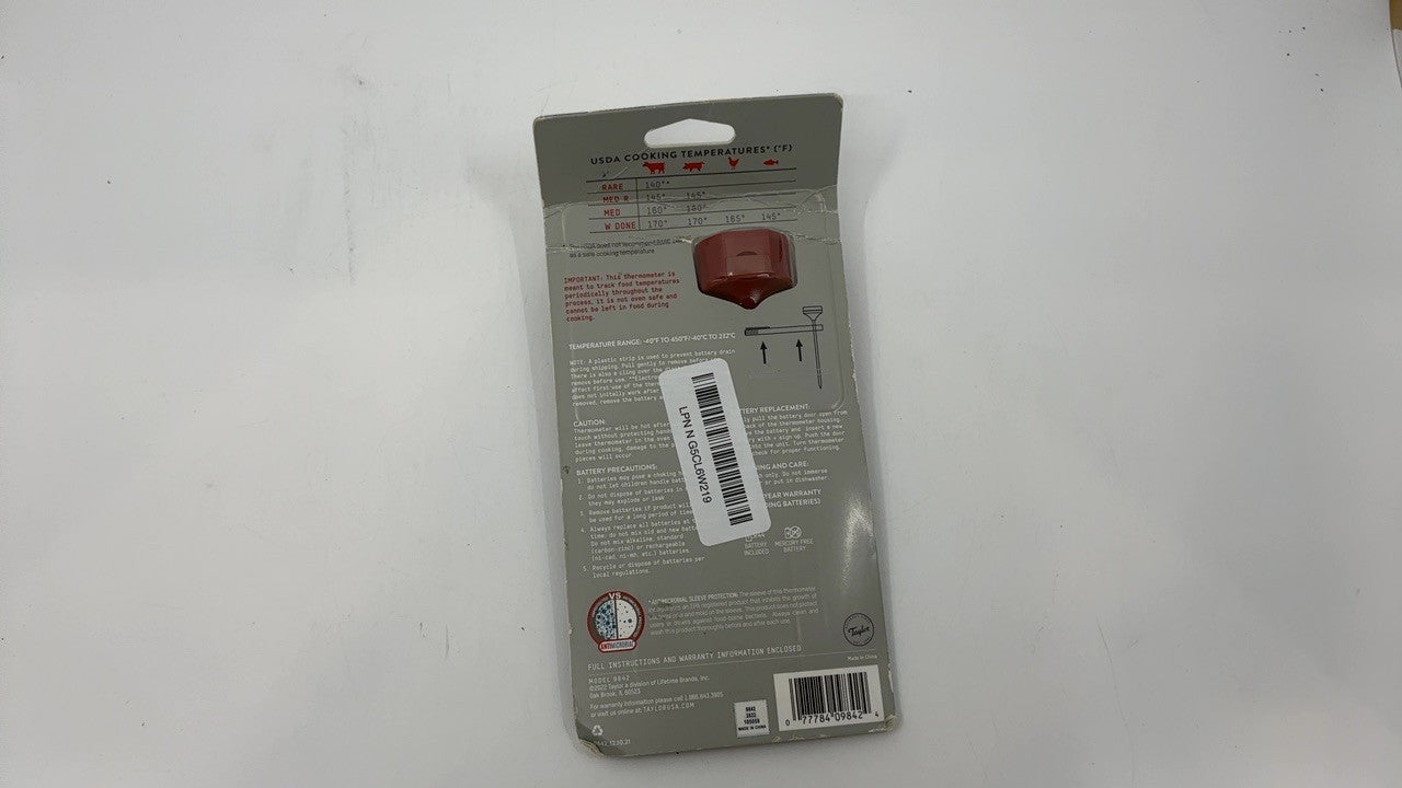 Digital Instant Read Thermometer, Waterproof, Red, for Cooking & BBQ