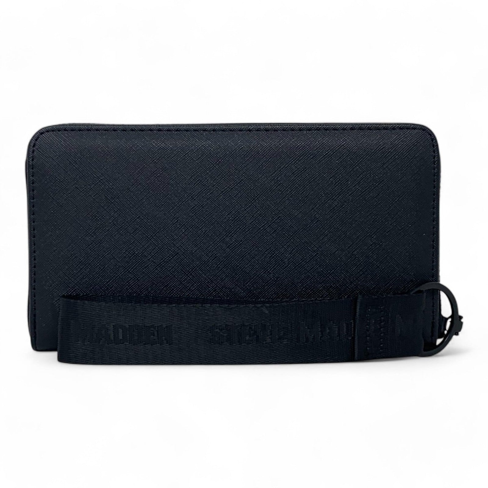 Steve Madden Bzip-Web Zip Around Wallet Wristlet (Black w/Black)