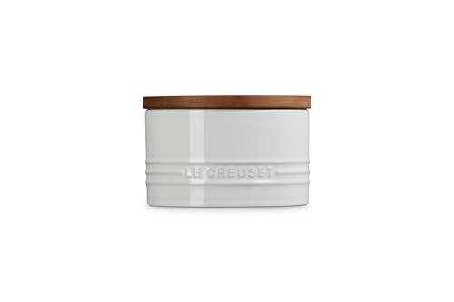 Le Creuset 16 Oz. White Salt Cellar & Storage Canister w/ Wood Lid