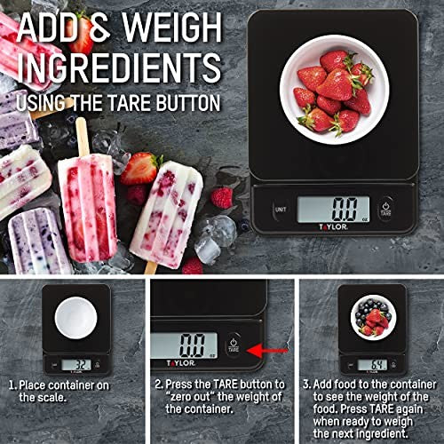 Compact Food Scale, 11 lb Capacity, Black, Touch Controls, Tare Function