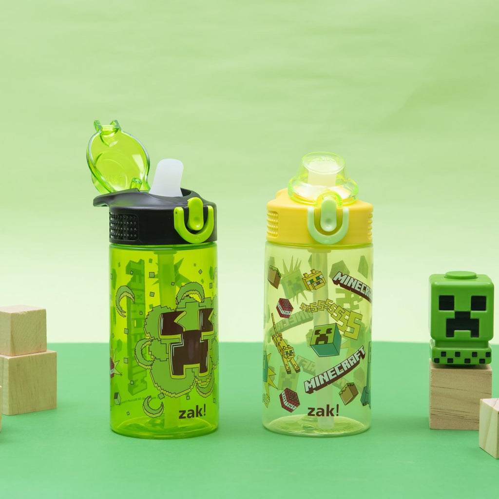 Zak Designs 16oz Kids Water Bottle Set, Minecraft Creeper, Durable