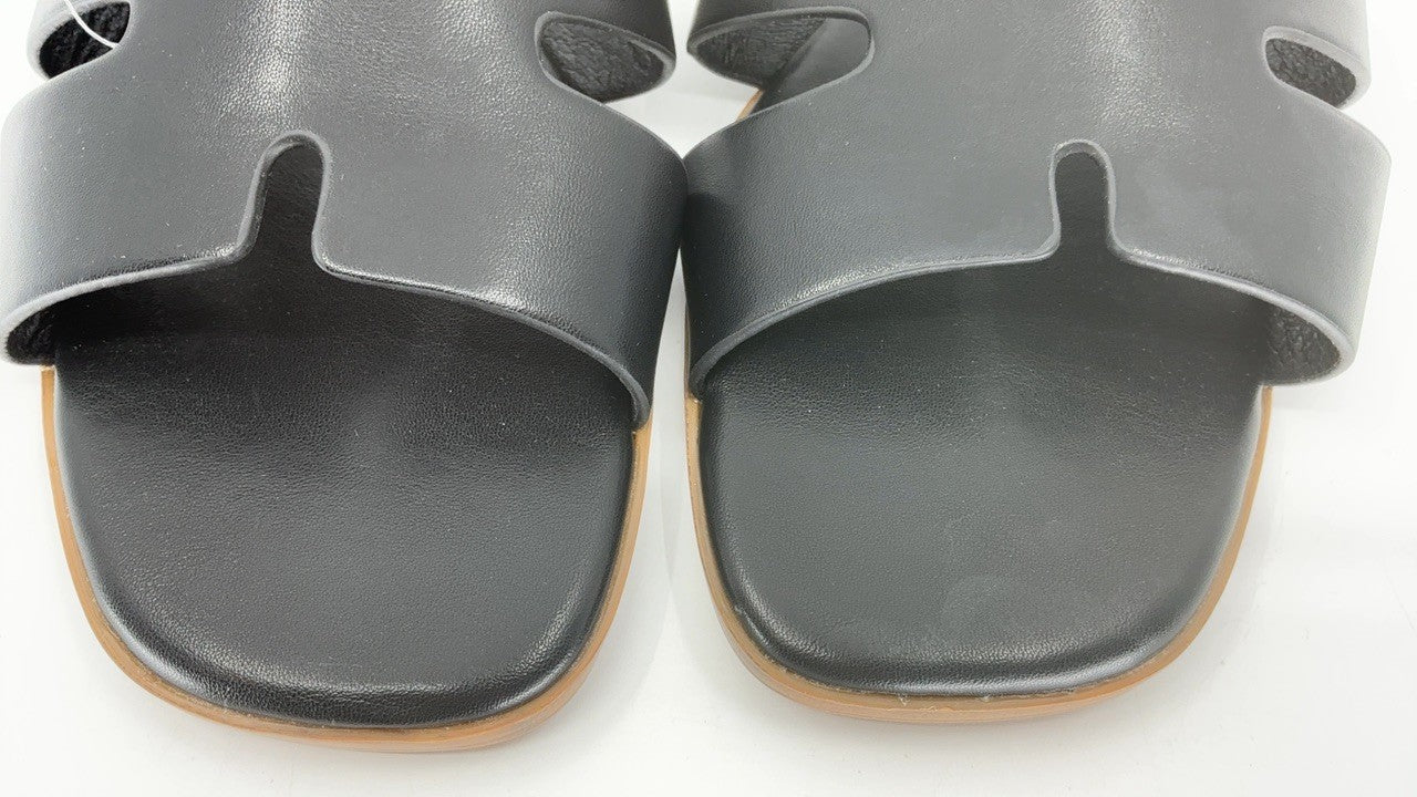 Rihero Black Flat Sandals Women Size 9 Slip On Peep Toe