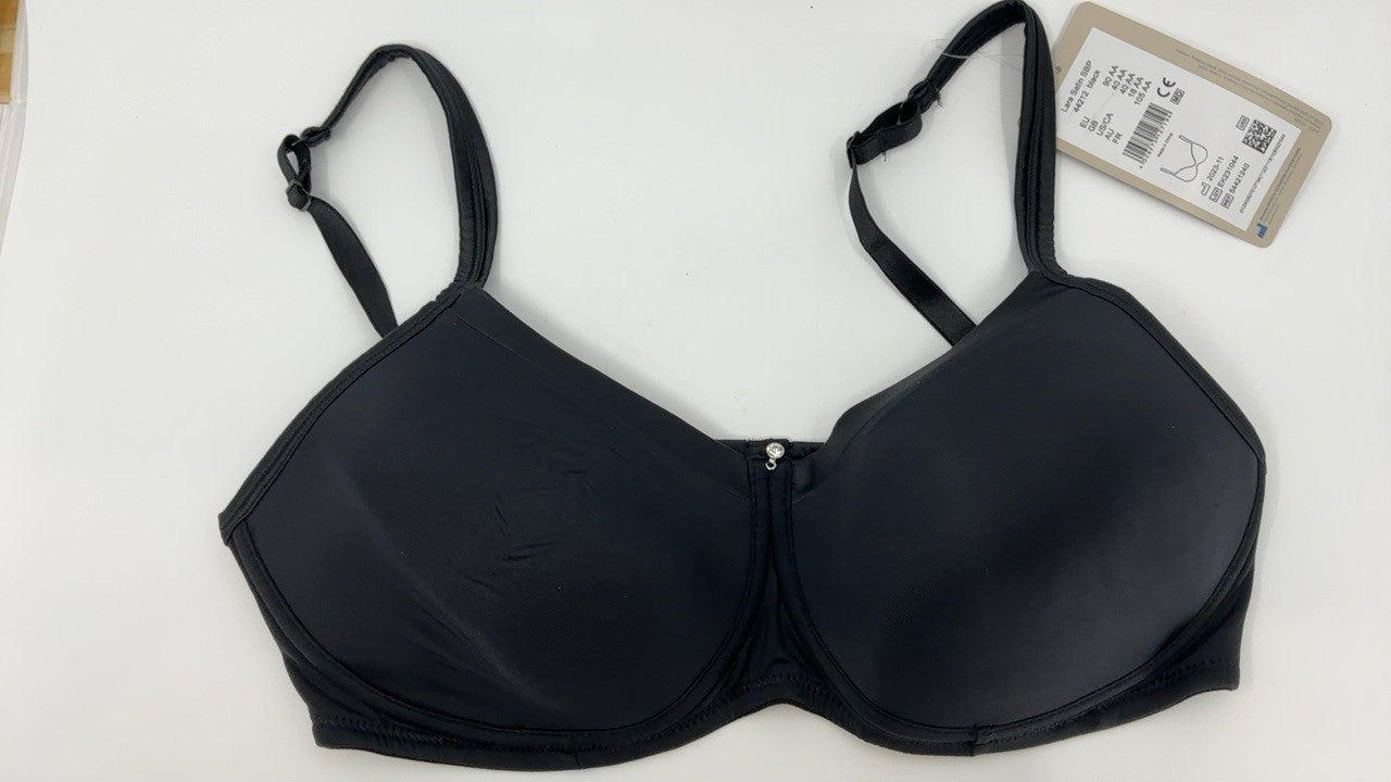 Amoena Women's Lara Satin Pocketed Seamless Wire Free Tshirt Bra, Black, 40AA