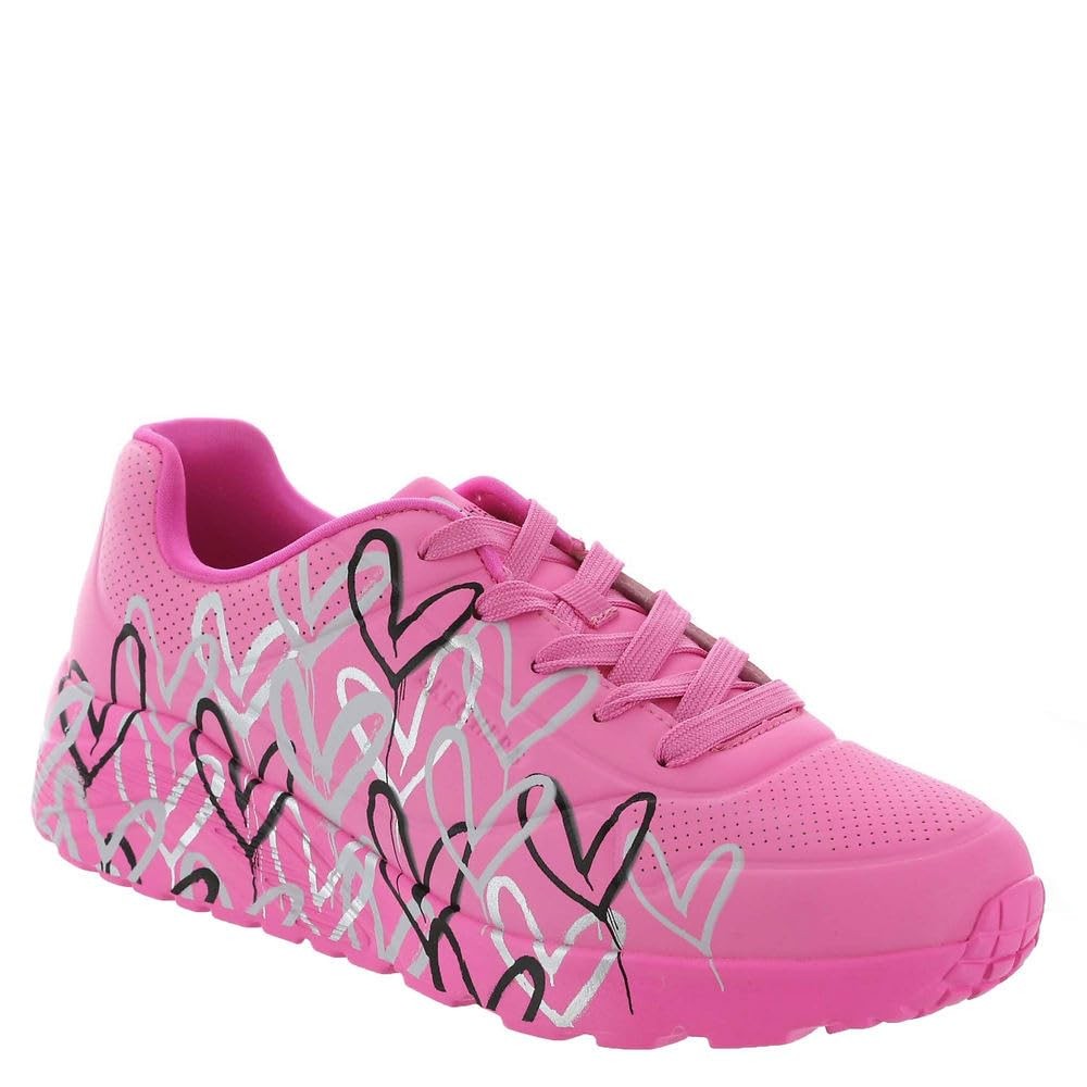 Skechers Girls UNO LITE-Metallic Love Sneaker, HotPink/Multi, 1 Little Kid