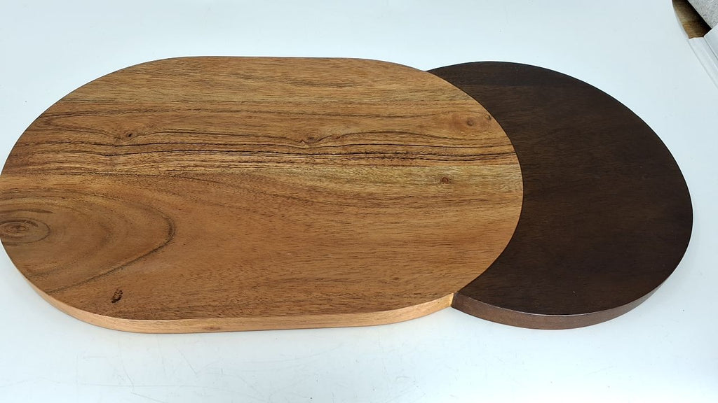Bloomingville Oval Two-Tone Wood Cheese and Serving Board, Natural and Walnut