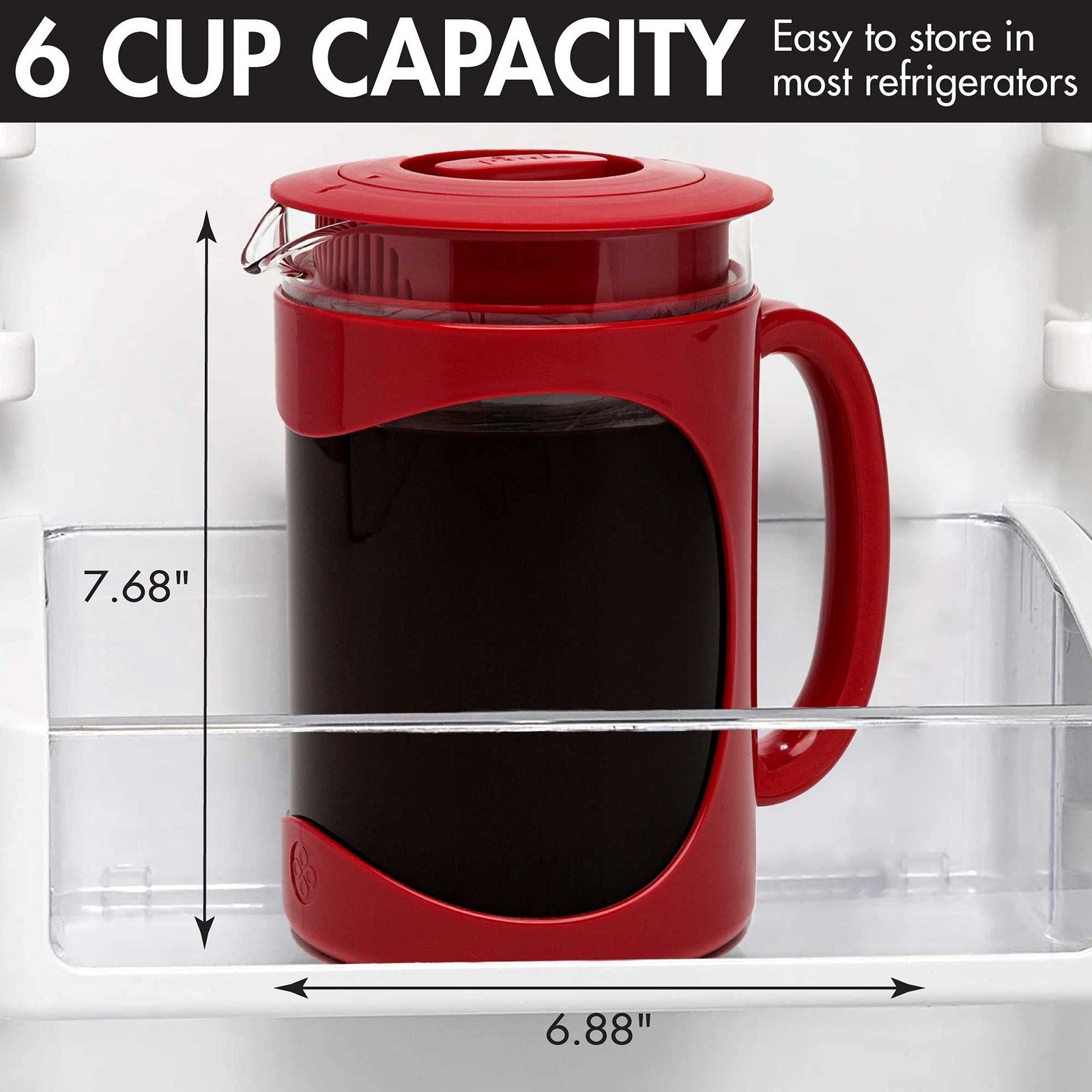 Primula Burke 6-Cup Cold Brew Coffee Maker, Red, 1.6 Qt, Dishwasher Safe