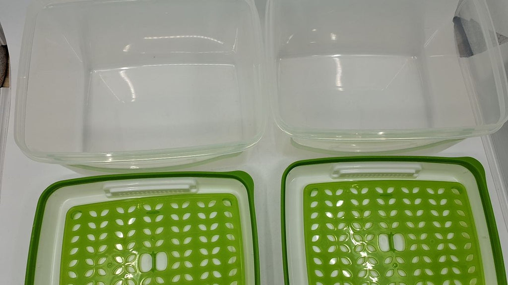 FreshWorks Produce Saver Set, 4 Large Clear Containers, Dishwasher Safe