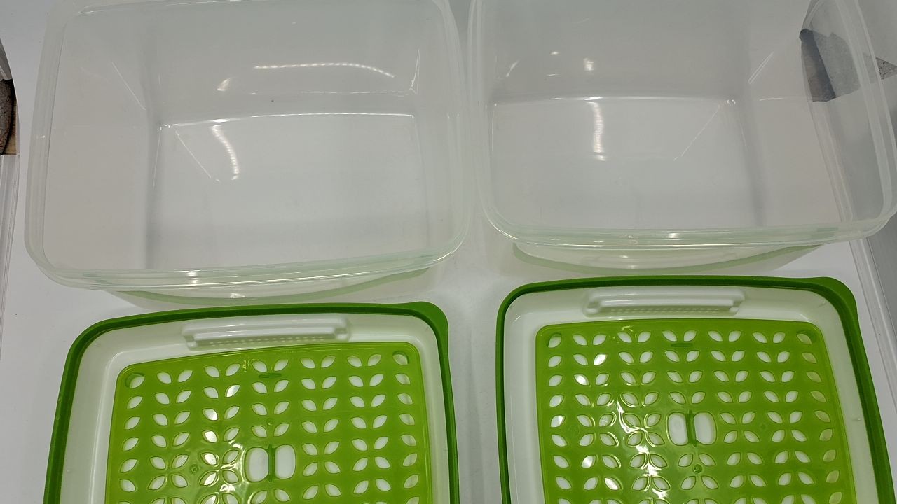 FreshWorks Produce Saver Set, 4 Large Clear Containers, Dishwasher Safe