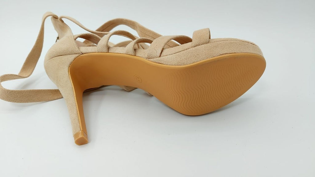 Perphy Strappy Platform Lace Up Stiletto Heels Beige Sandals for Women 8.5 M US