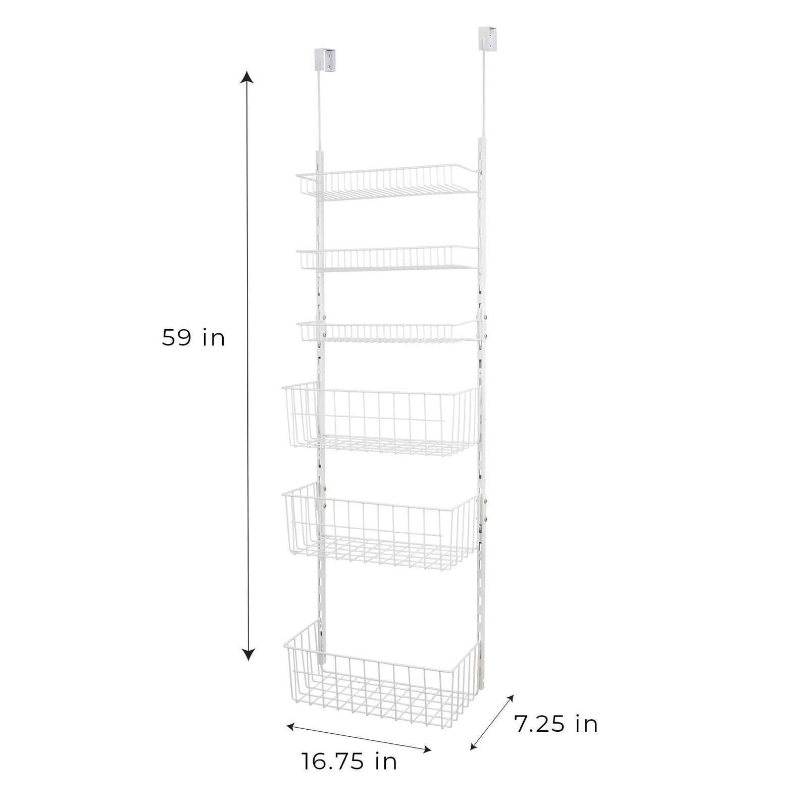 Over-The-Door Pantry Organizer - 6 Adjustable Baskets - White Steel