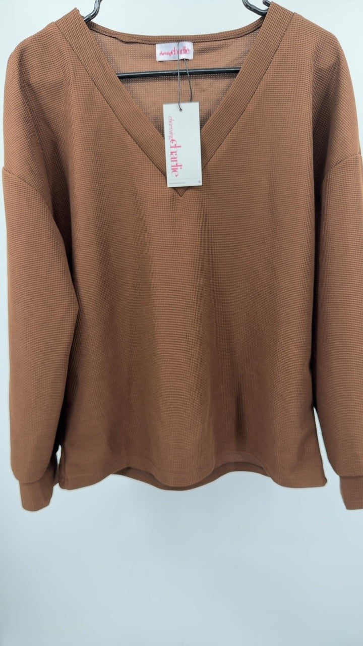 V-Neck Waffle Knit T-Shirt