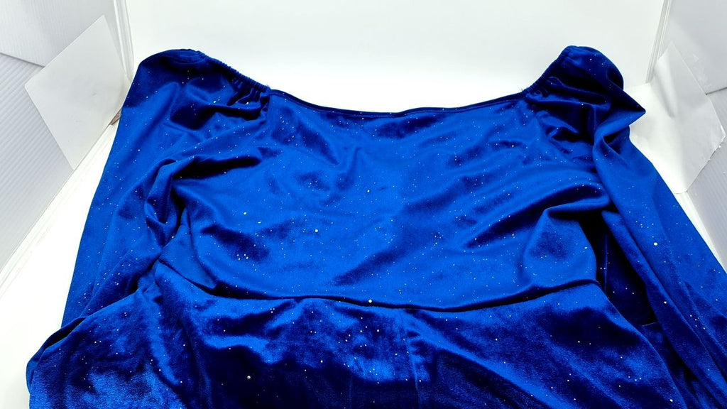 Elegant Blue Velvet Mini Dress, Long Sleeve & Empire Waist, Size XL