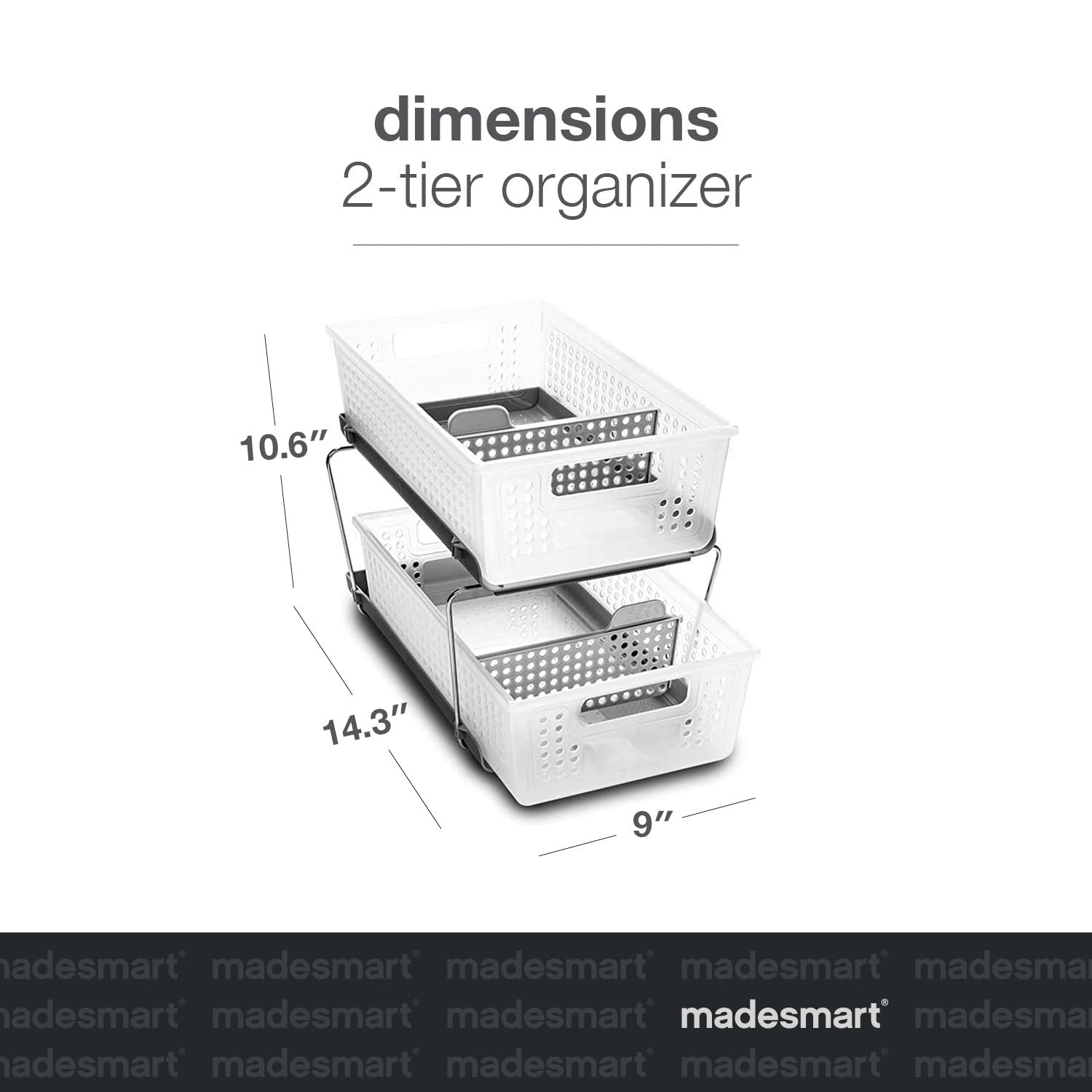 madesmart Antimicrobial 2 Tier Organizer, Pack of 1, Frost