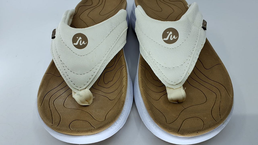 Women's Comfortable Platform Flip Flops, Arch Support, White Khaki, Size 6