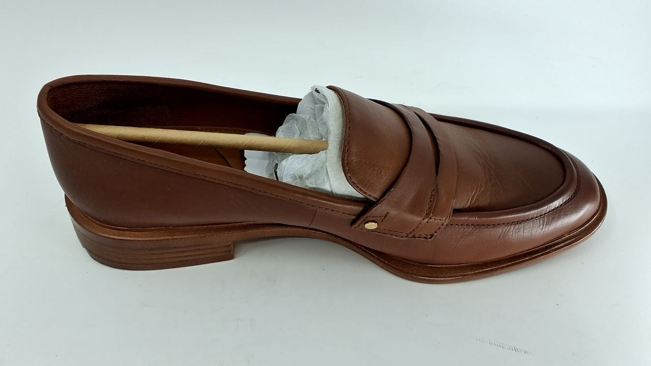 Franco Sarto Women's Edith Almond Toe Penny Loafers - Tobacco Brown Leather,8.5W