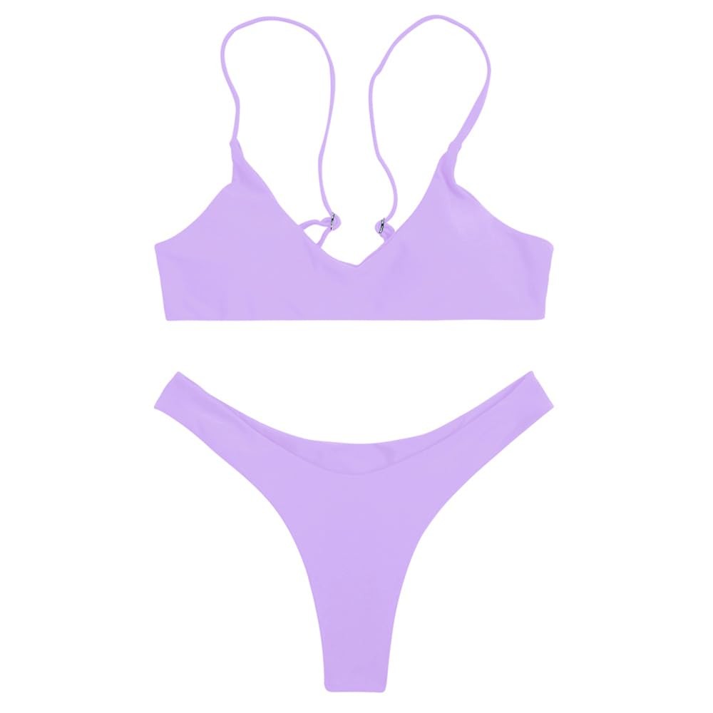 Women's Lavender Push Up Padded Thong Bikini Swimsuit, XL