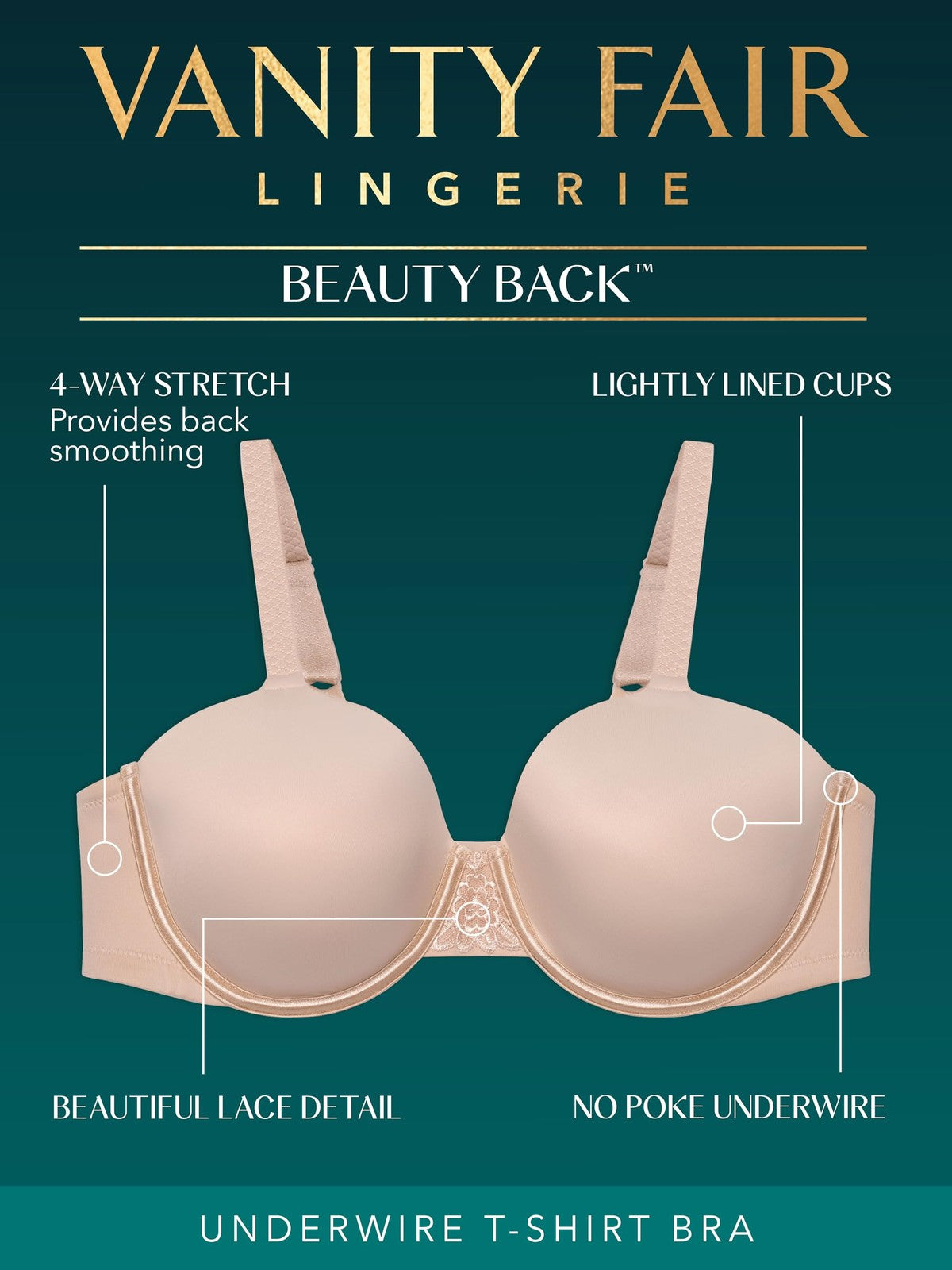 Vanity Fair Full Figure Bra 46C, Underwire, 4-Way Stretch, White