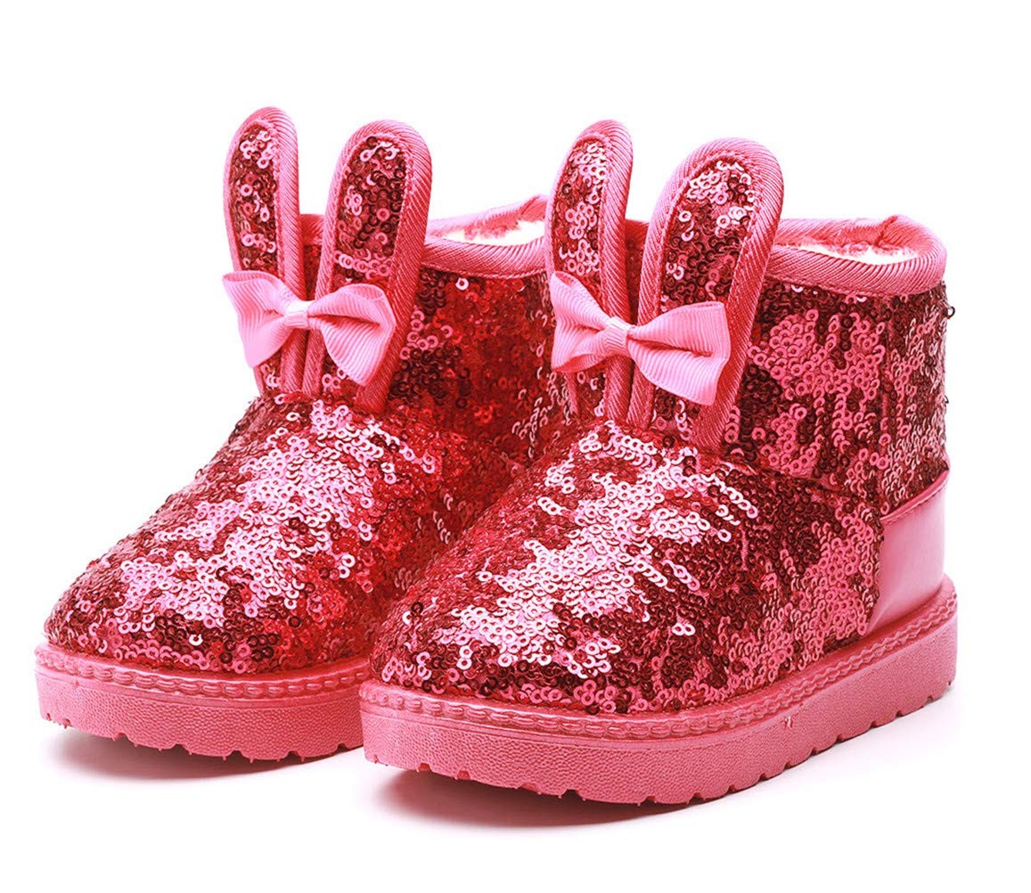 DADAWEN Boy's Girl's Warm Winter Sequin Waterpoof Snow Boots, 1.5M Little Kid