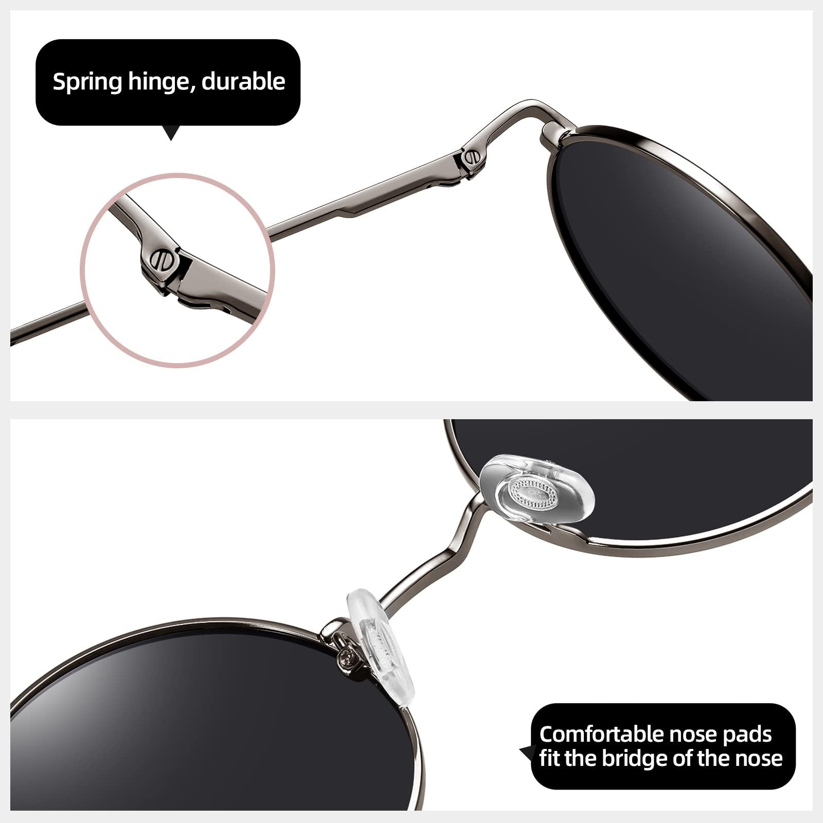 Small Round Polarized Sunglasses Grey Retro Vintage Circle Style