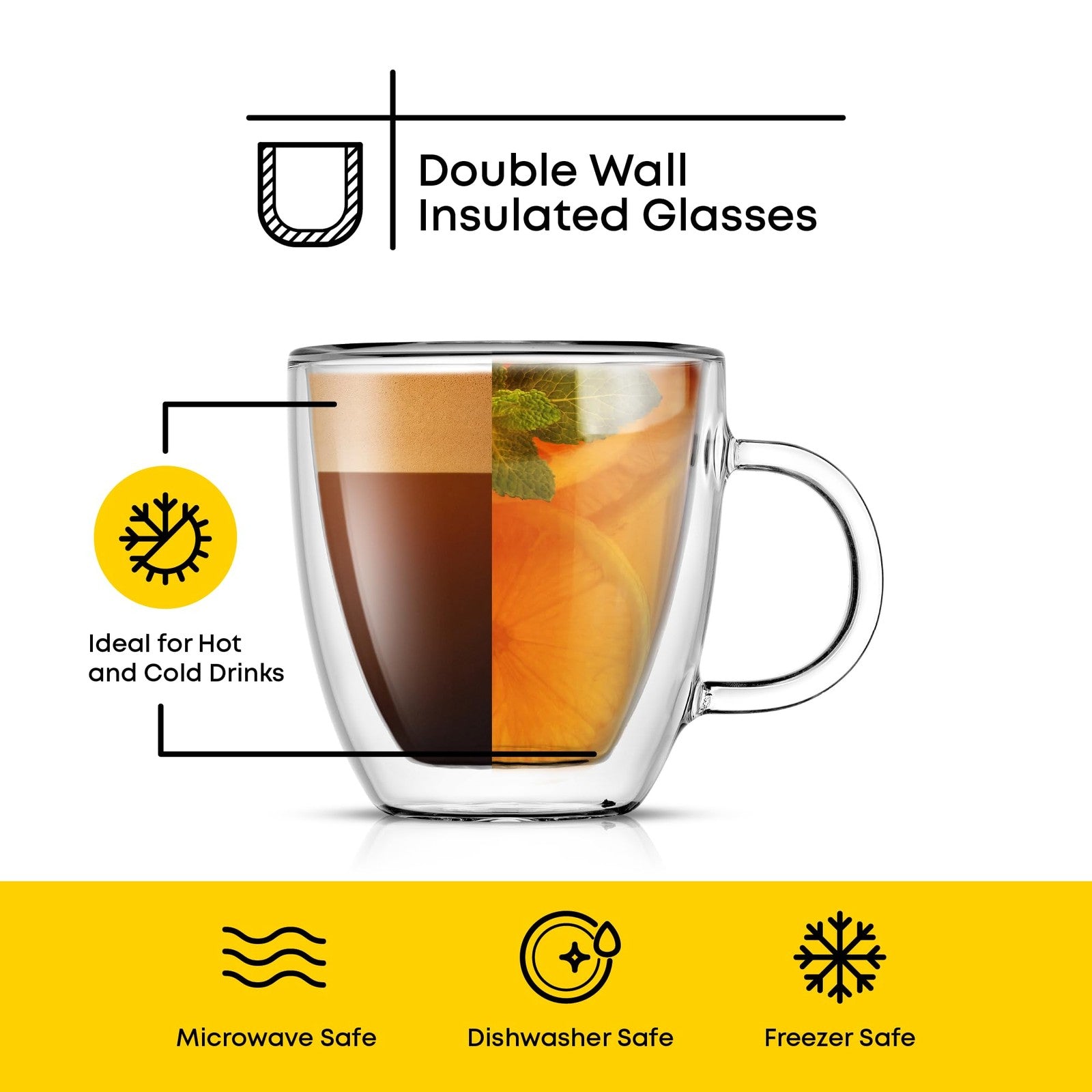 Set of 2 Double Wall Espresso Mugs - 5.4 Oz Borosilicate Glass