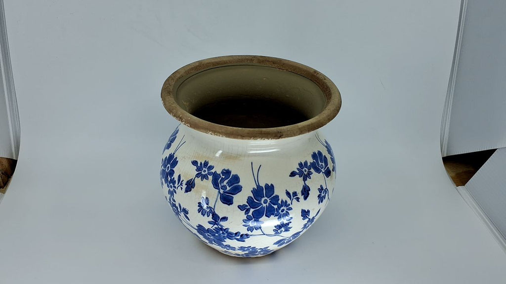 7in. Tuscan Ceramic Blue Scroll Urn Vase