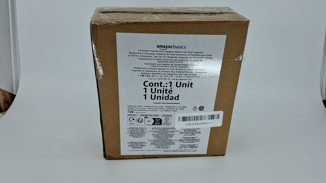 Amazon Basics 24 Medium Pocket Over-the-Door Hanging Shoe Organizer, Light Grey